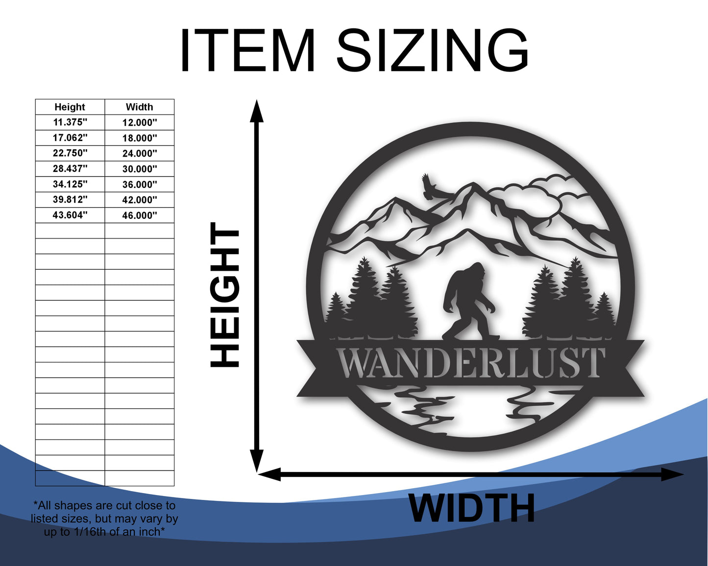 Custom Metal Bigfoot Mountain Wall Art | Indoor Outdoor | Up to 46" | 20+ Color Options