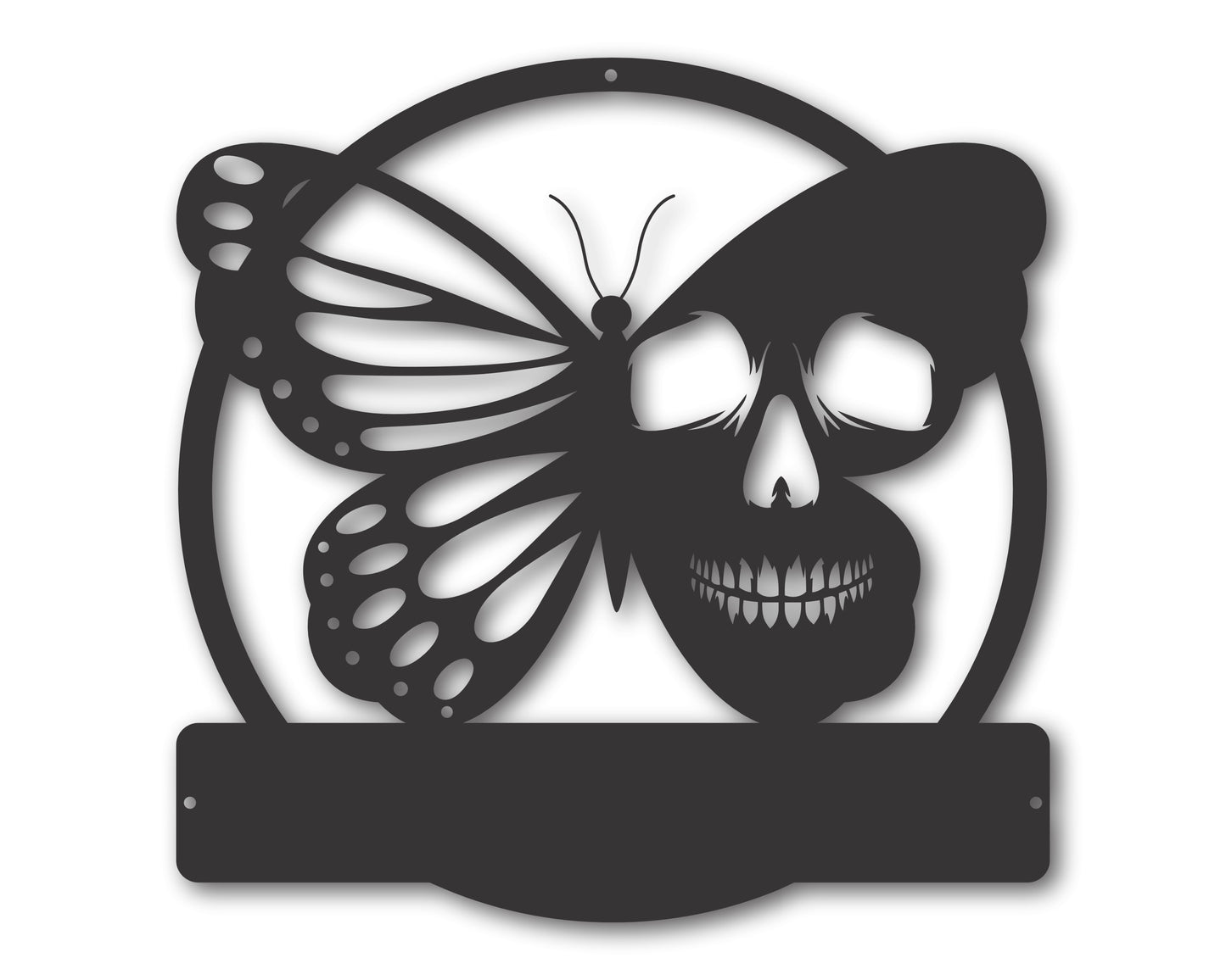 Custom Metal Butterfly Skull Wall Art | Garden Decor | Indoor Outdoor | Up to 46" | 20+ Color Options