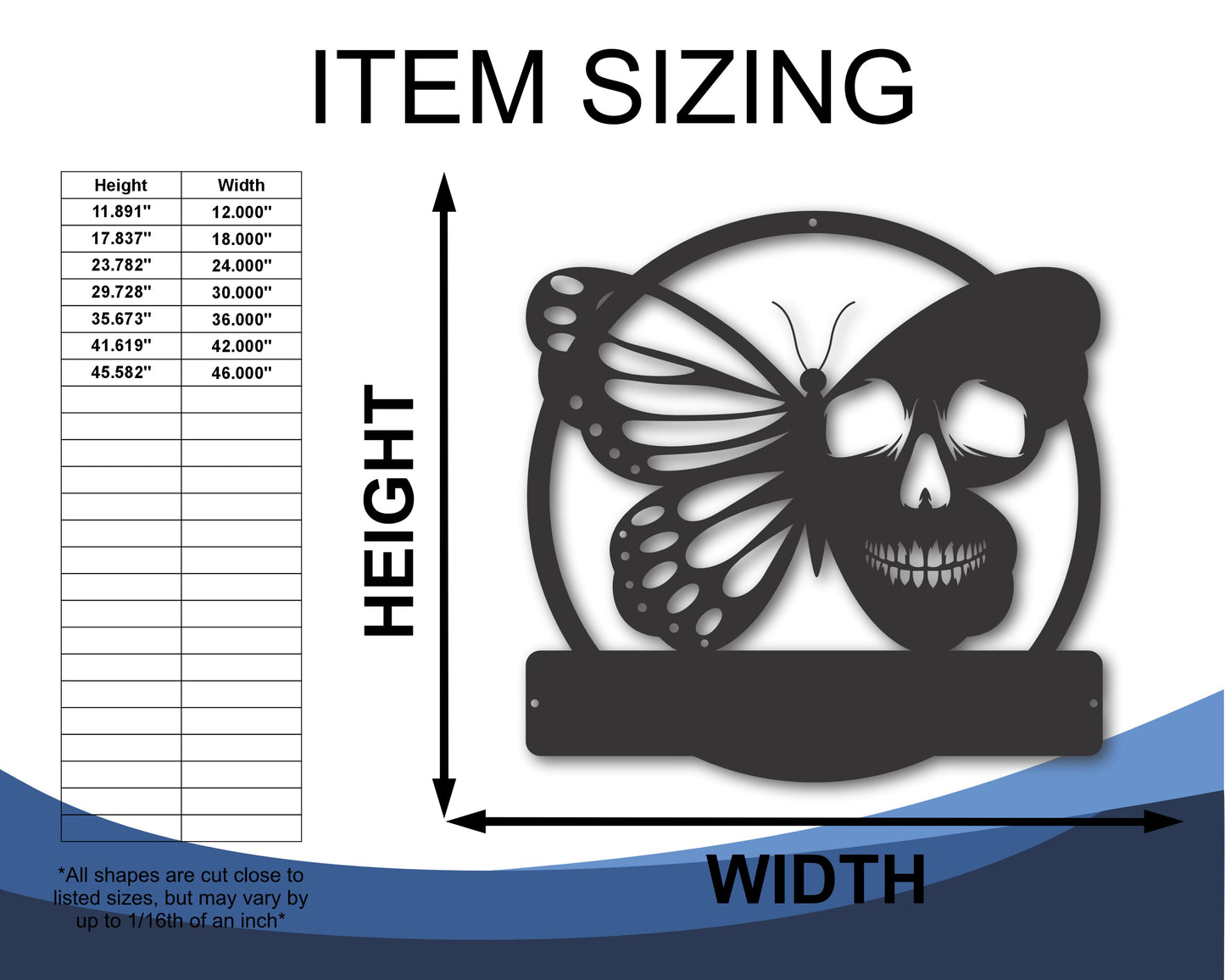 Custom Metal Butterfly Skull Wall Art | Garden Decor | Indoor Outdoor | Up to 46" | 20+ Color Options