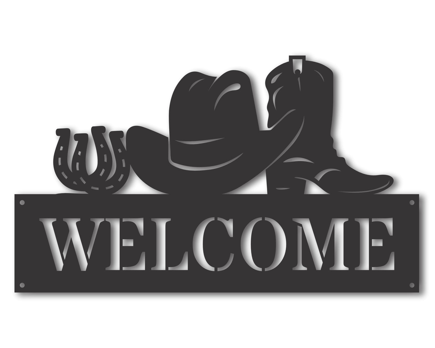 Custom Metal Horseshoe Hat Boot Wall Art | Indoor Outdoor | Up to 46" | 20+ Color Options