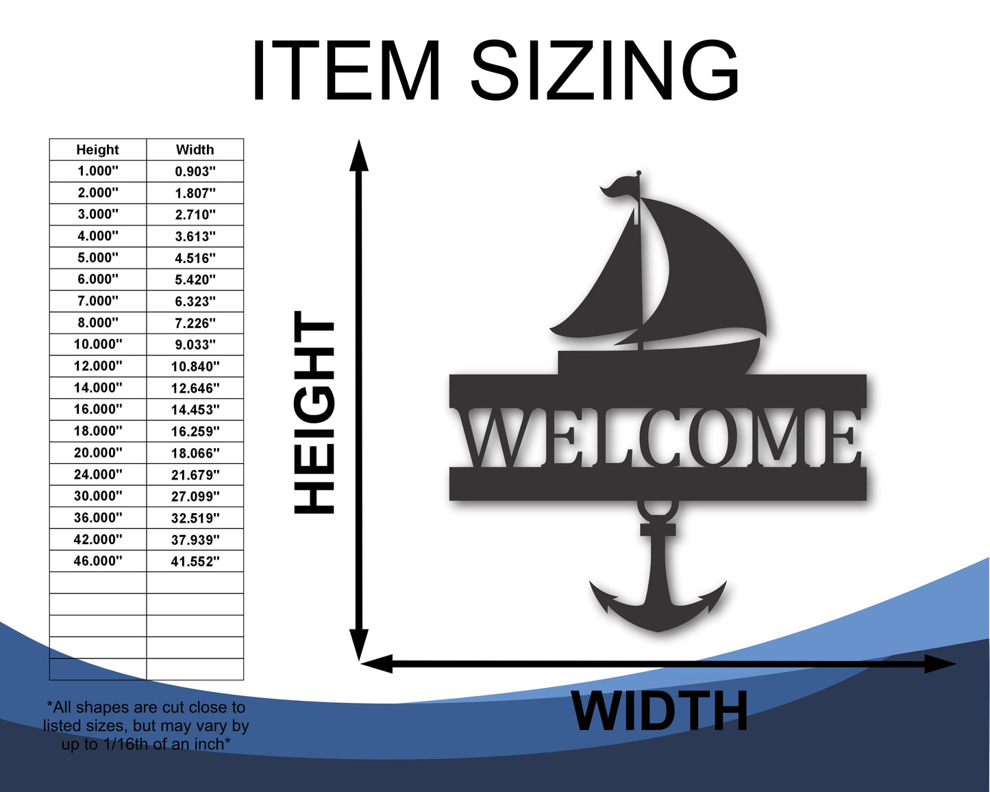 Custom Metal Sailboat Wall Art | Indoor Outdoor | Up to 46" | 20+ Color Option