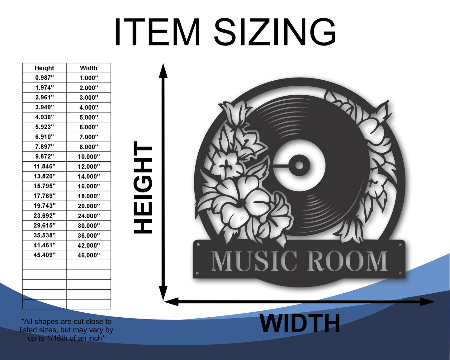 Custom Metal Vinyl Record Wall Art | Indoor Outdoor | Up to 46" | 20+ Color Options