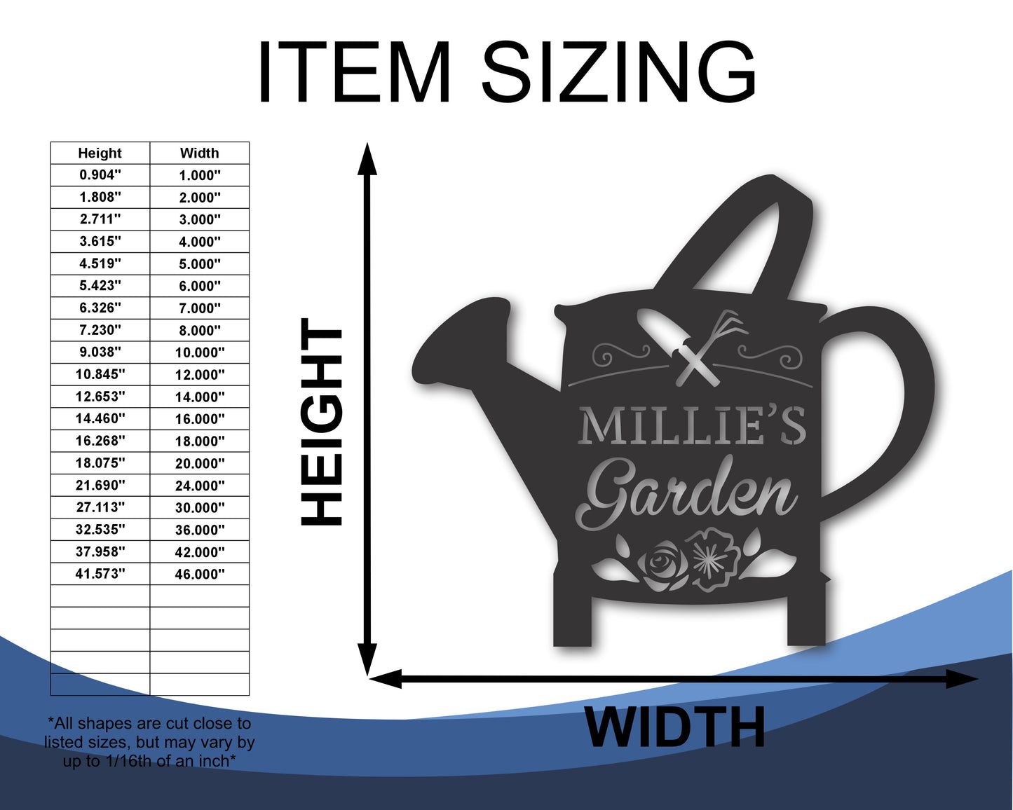 Custom Metal Garden Watering Can Wall Art | Indoor Outdoor | Up to 46" | 20+ Color Options
