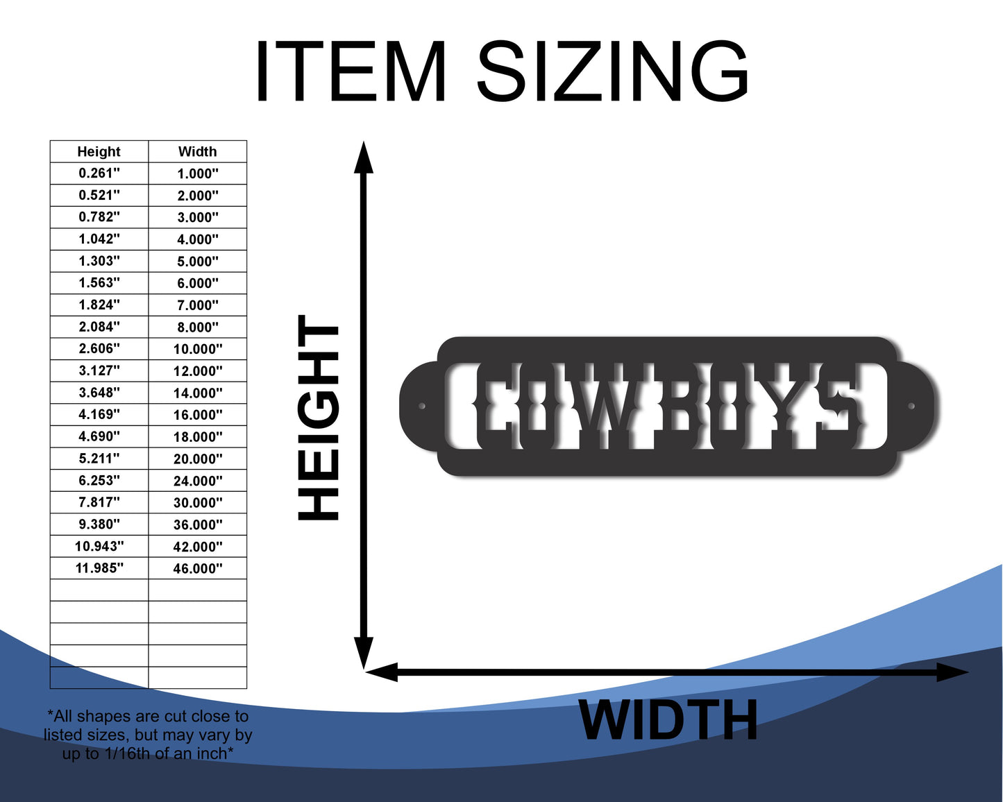 Custom Metal Cowboys Sign Wall Art | Indoor Outdoor | Up to 46" | 20+ Color Options
