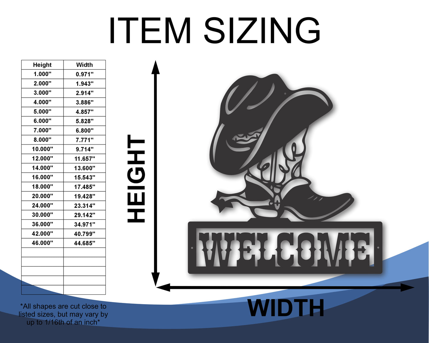 Custom Metal Cowboy Boot Welcome Wall Art | Indoor Outdoor | Up to 46" | 20+ Color Options