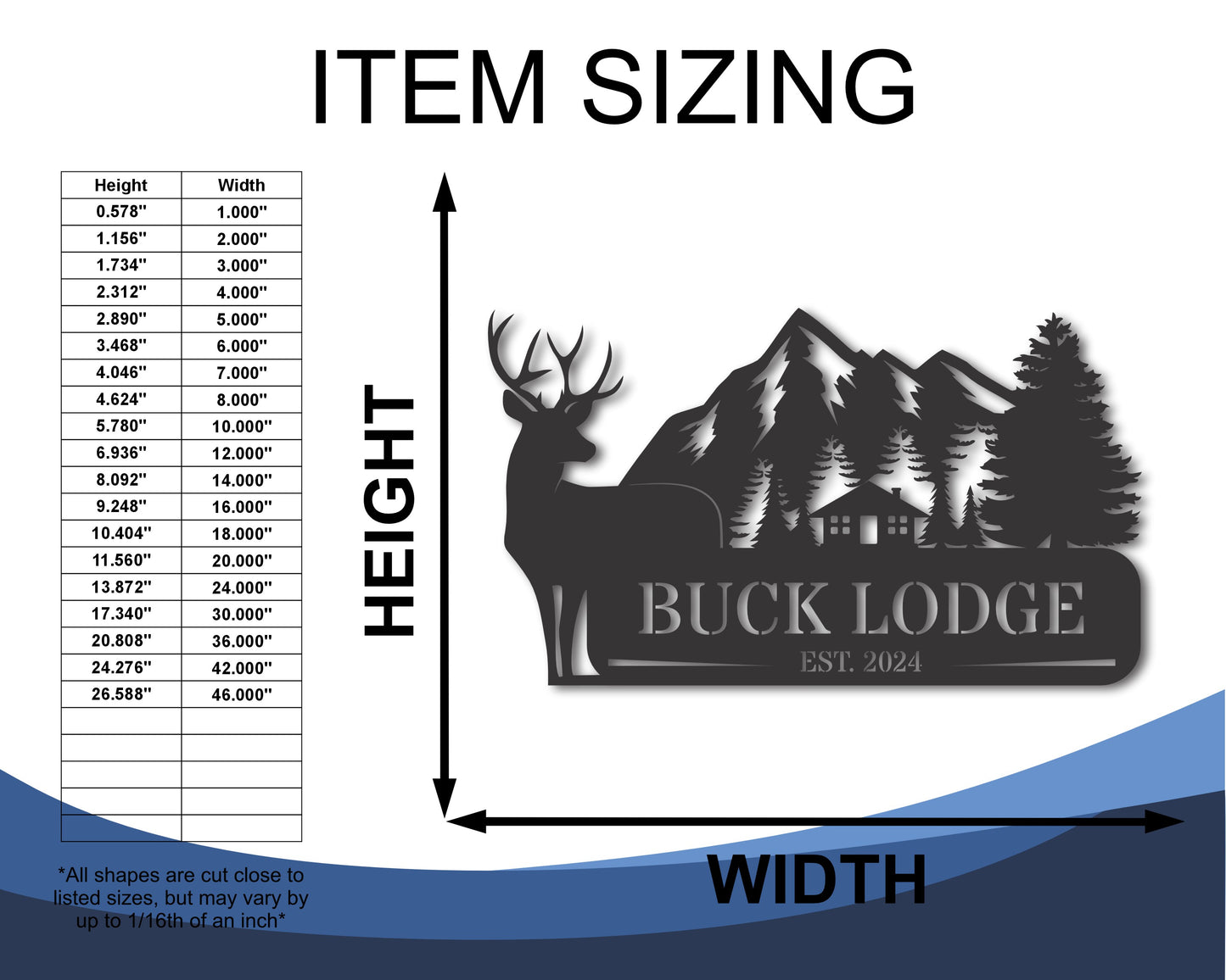 Custom Metal Hunting Cabin Wall Art | Indoor Outdoor | Up to 46" | 20+ Color Options