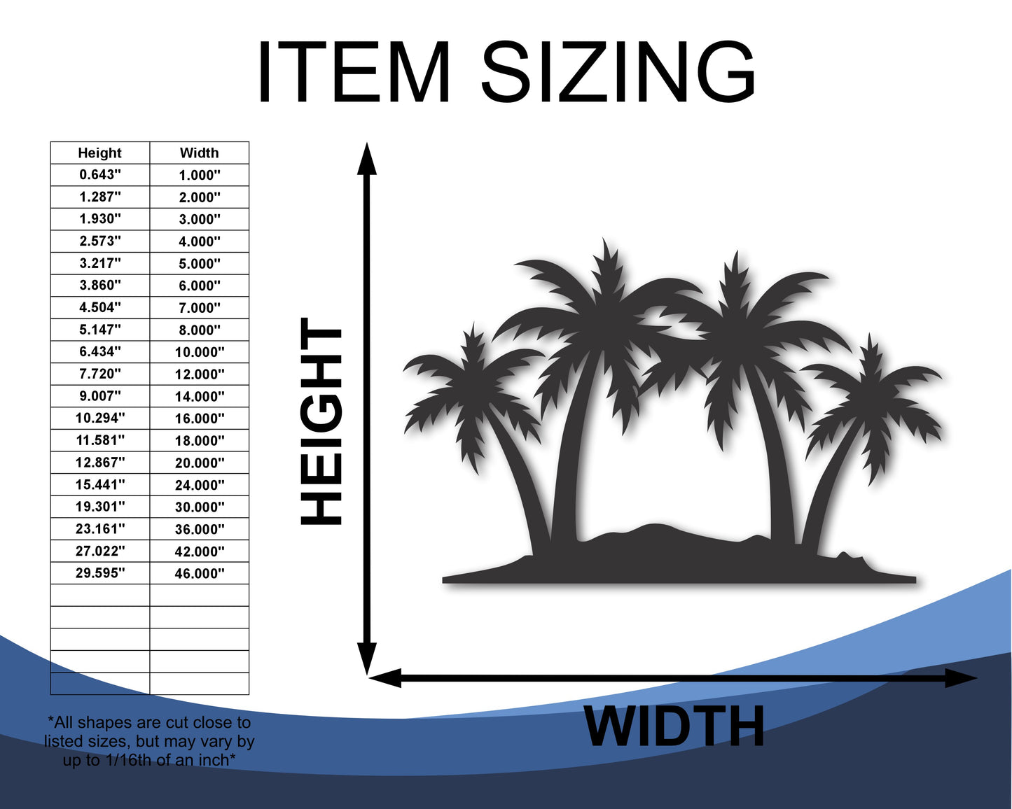 Custom Metal Palm Tree Wall Art | Indoor Outdoor | Up to 46" | 20+ Color Options