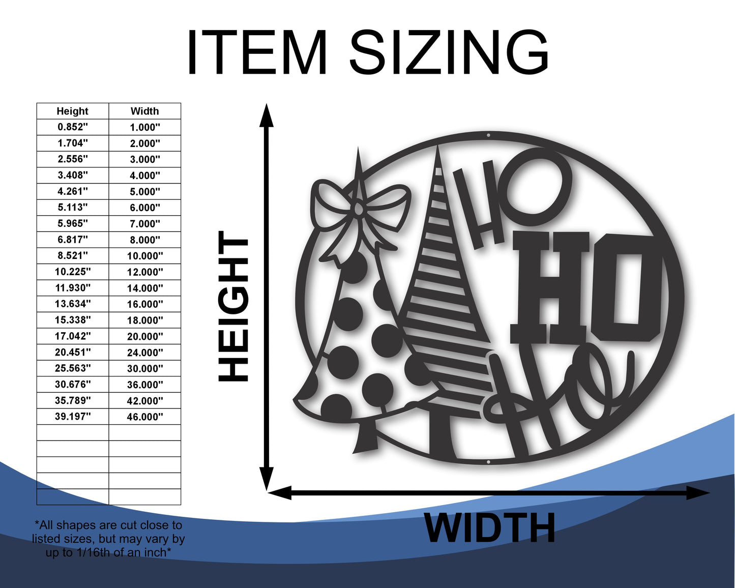 Custom Metal Ho Ho Ho Holiday Wall Art | Indoor Outdoor | Up to 46" | 20+ Color Options