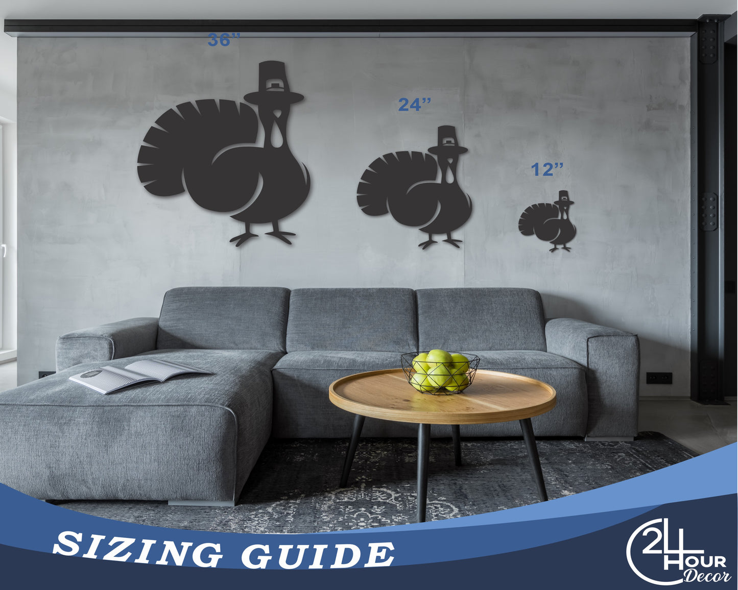 Custom Metal Thanksgiving Turkey Wall Art | Indoor Outdoor | Up to 46" | 20+ Color Options