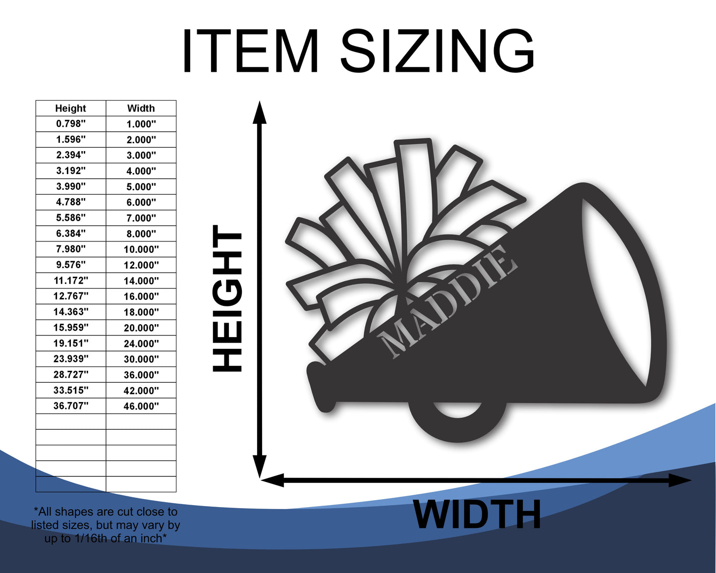 Custom Metal Cheer Megaphone Wall Art | Indoor Outdoor | Up to 46" | 20+ Color Options