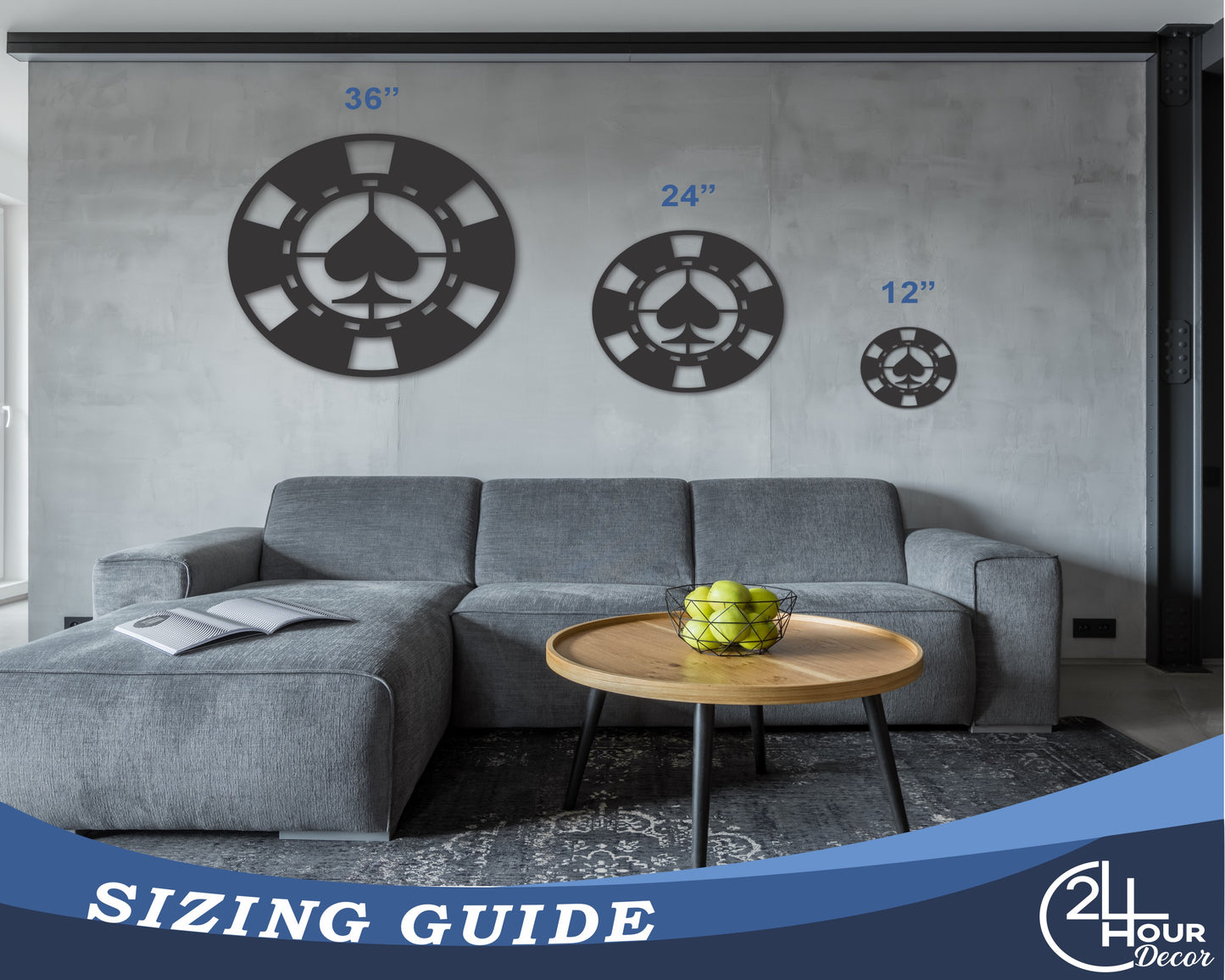 Custom Metal Poker Chip Metal Wall Art | Indoor Outdoor | Up to 46" | 20+ Color Options