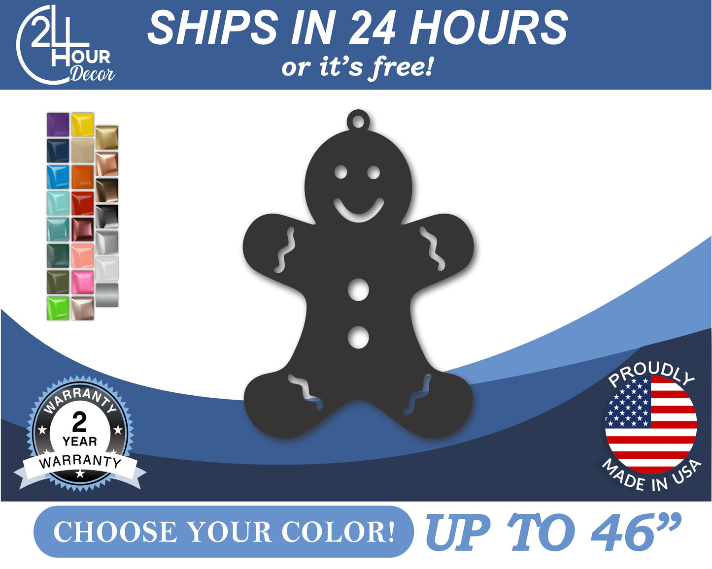 Custom Metal Gingerbread Man Ornament | 4" to 5" | 20+ Color Options