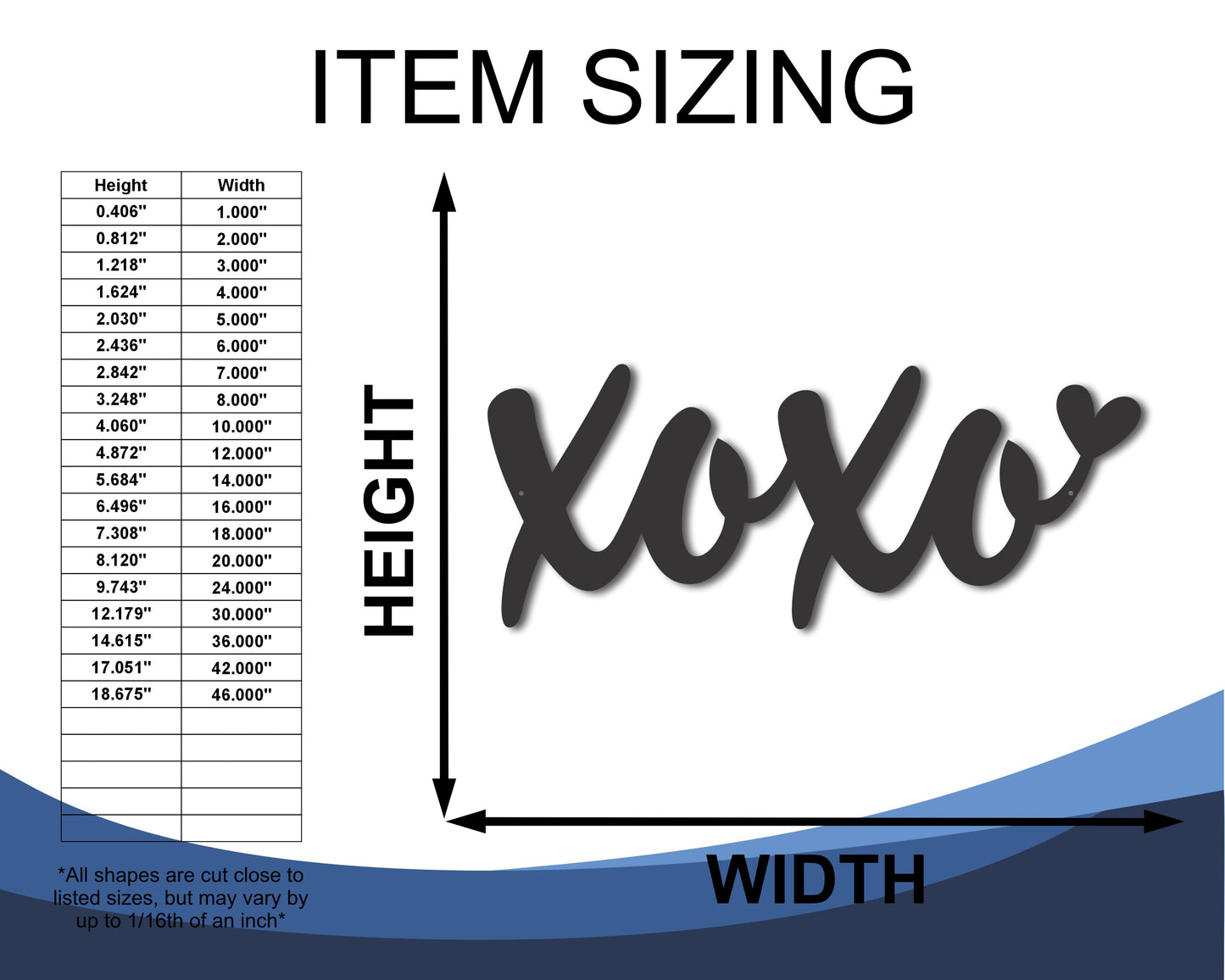 Custom Metal XOXO Wall Art | Indoor Outdoor | Up to 46" | 20+ Color Options