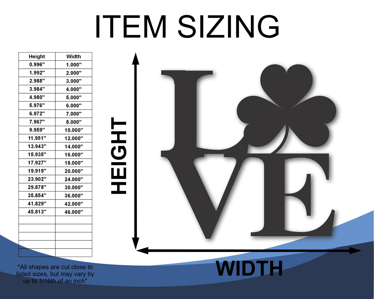 Custom Metal Love Shamrock Wall Art | Indoor Outdoor | Up to 46" | 20+ Color Options