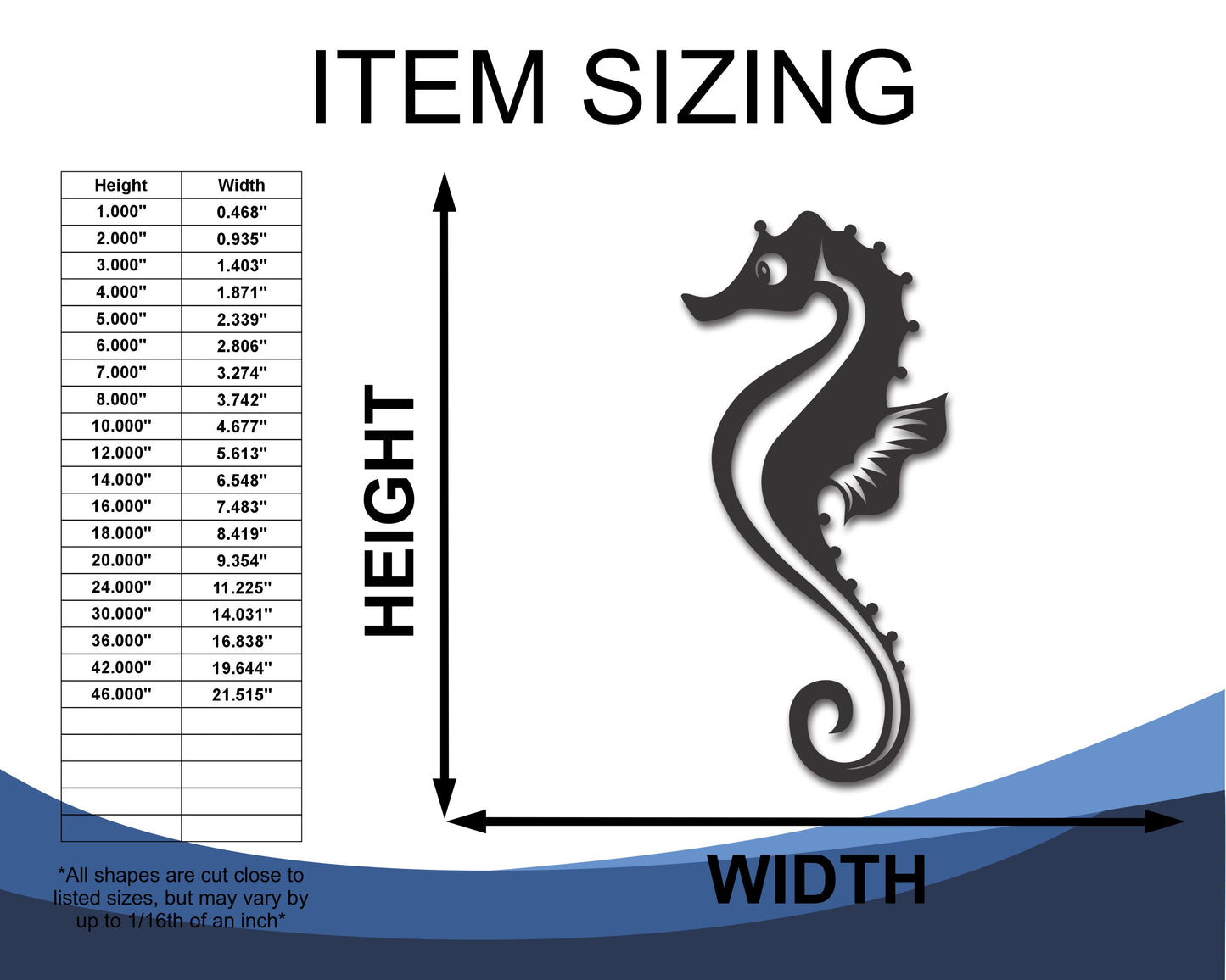 Custom Metal Seahorse Wall Art | Indoor Outdoor | Up to 46" | 20+ Color Options