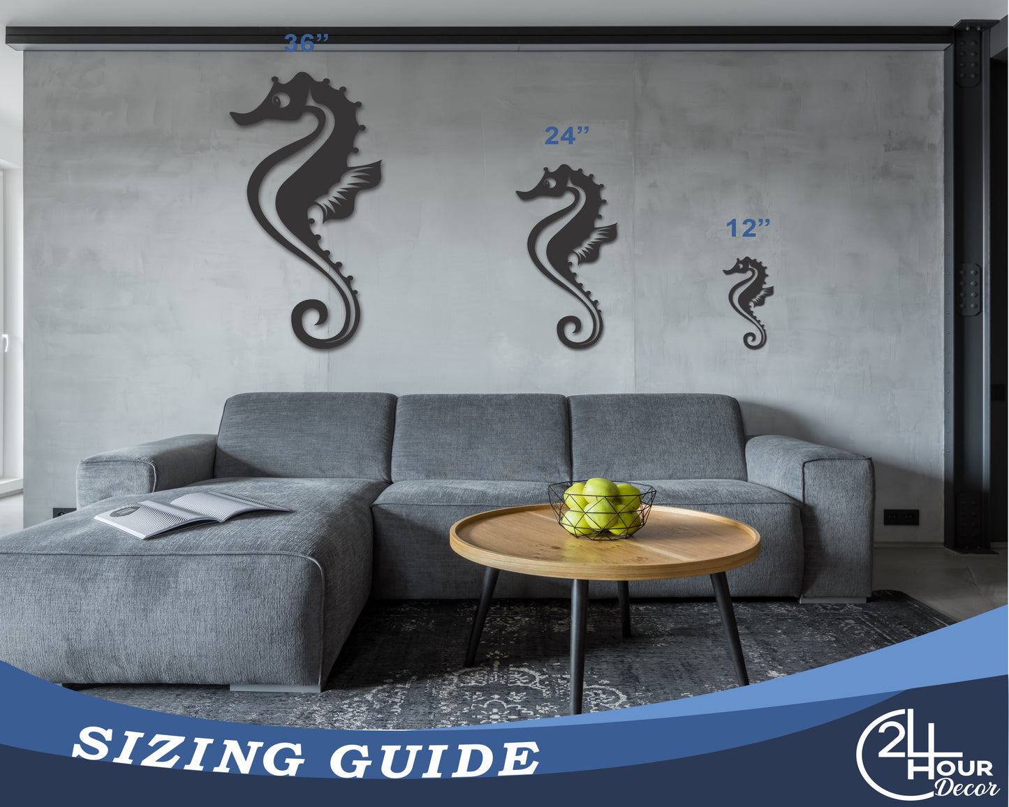 Custom Metal Seahorse Wall Art | Indoor Outdoor | Up to 46" | 20+ Color Options