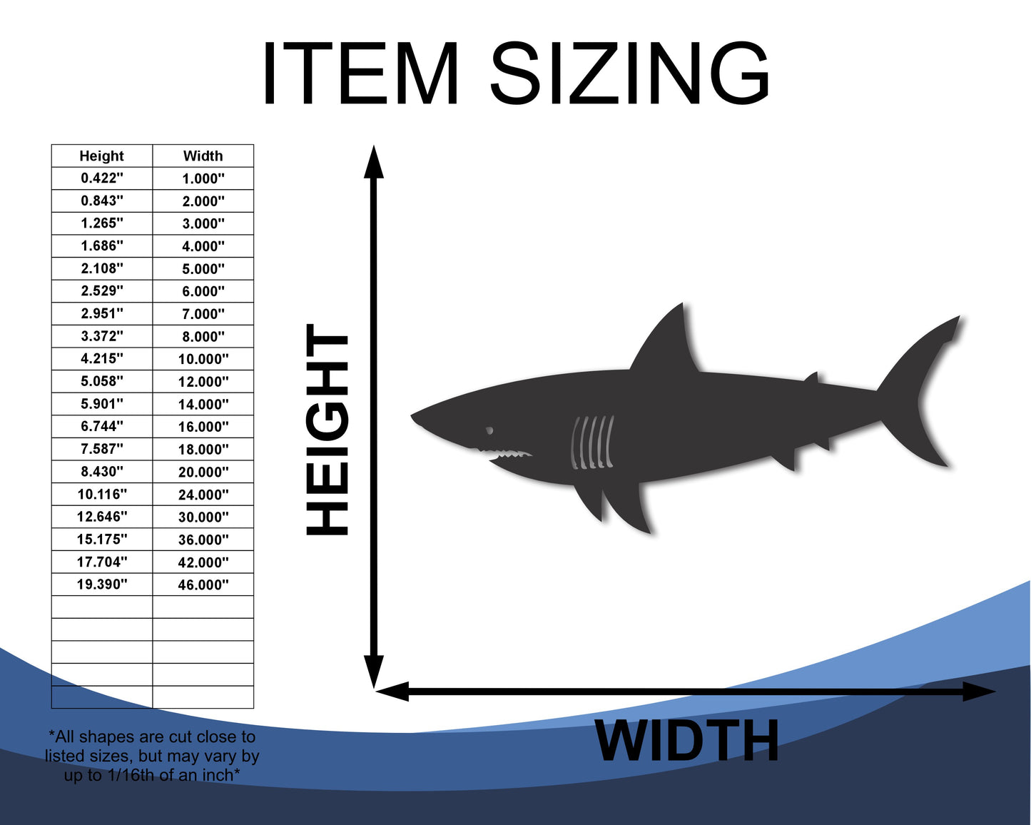 Custom Metal Shark Wall Art | Indoor Outdoor | Up to 46" | 20+ Color Options