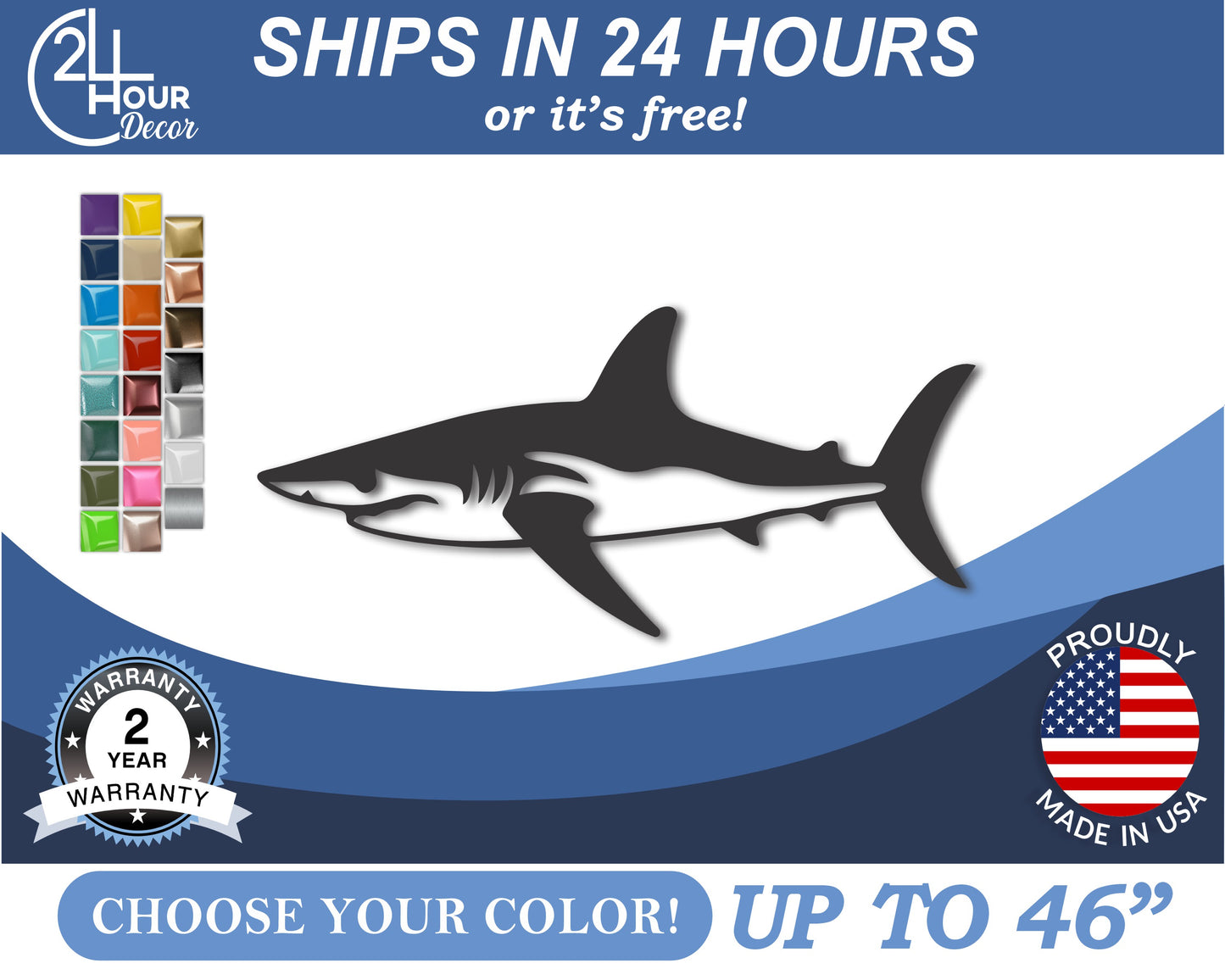 Custom Metal Mako Shark Wall Art | Indoor Outdoor | Up to 46" | 20+ Color Options