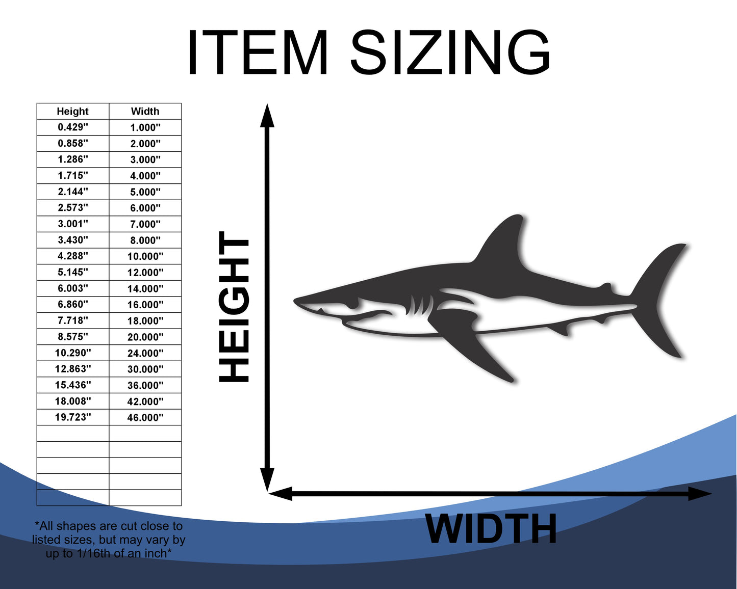 Custom Metal Mako Shark Wall Art | Indoor Outdoor | Up to 46" | 20+ Color Options
