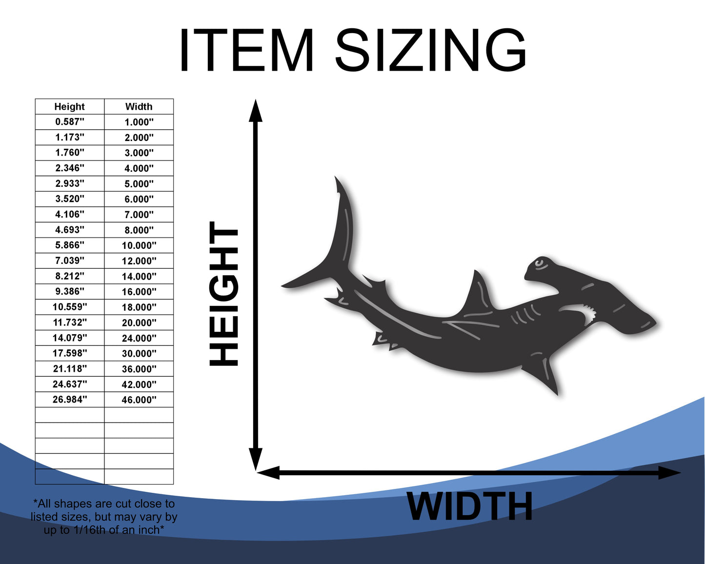 Custom Metal Hammerhead Shark Wall Art | Indoor Outdoor | Up to 46" | 20+ Color Options