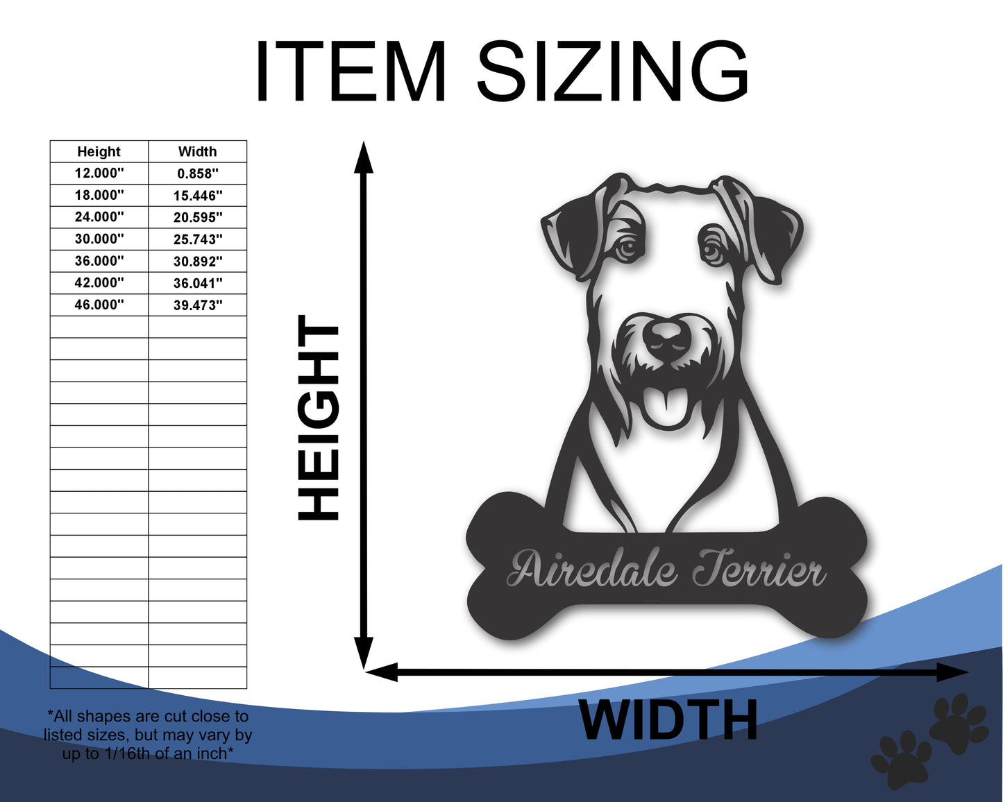 Custom Metal Airedale Terrier Wall Art - Metal Dog Breed Sign - 20+ Color Options - Up to 46"