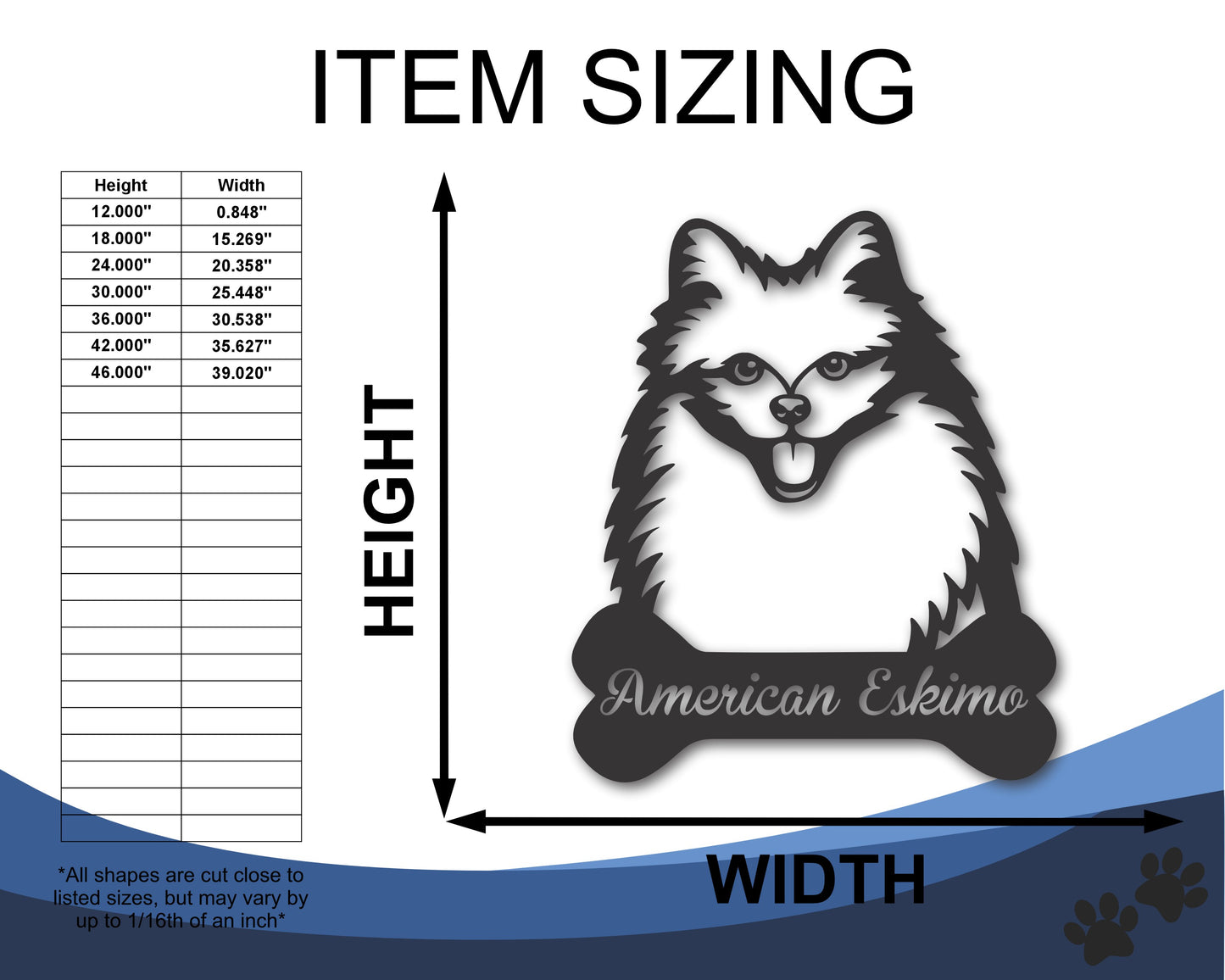 Custom Metal American Eskimo Wall Art - Metal Dog Breed Sign - 20+ Color Options - Up to 46"