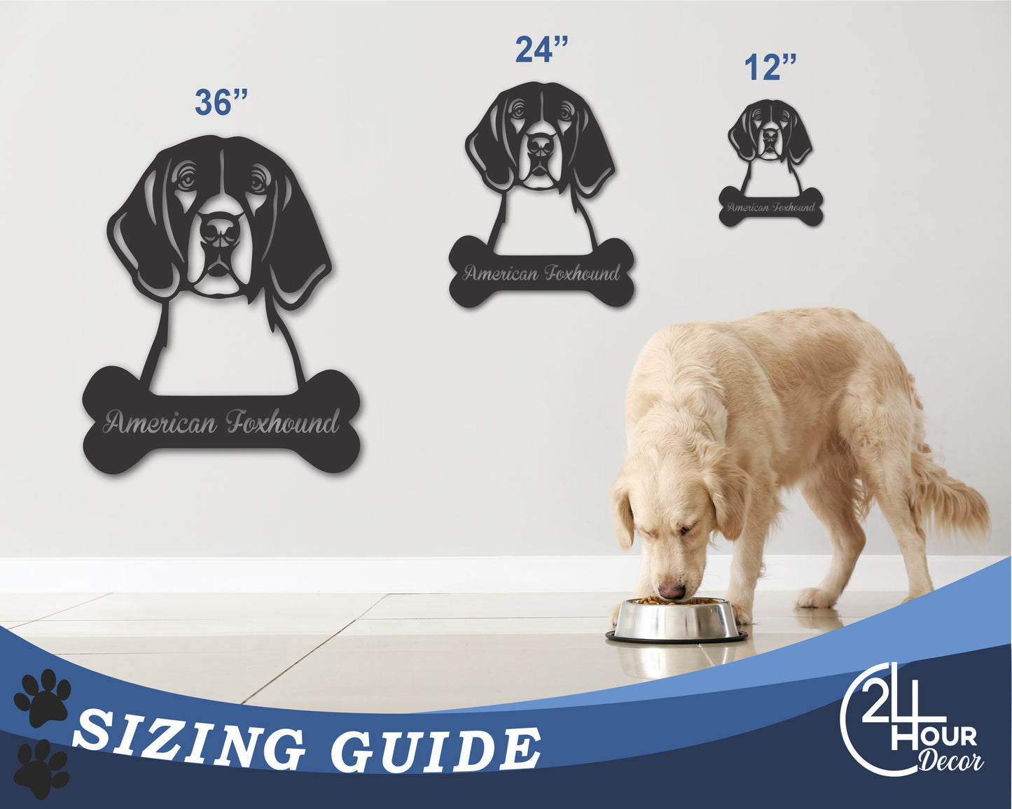 Custom Metal American Foxhound Wall Art - Metal Dog Breed Sign - 20+ Color Options - Up to 46"