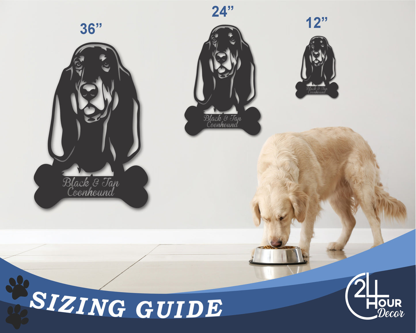 Custom Metal Black and Tan Coonhound Wall Art - Metal Dog Breed Sign - 20+ Color Options - Up to 46"