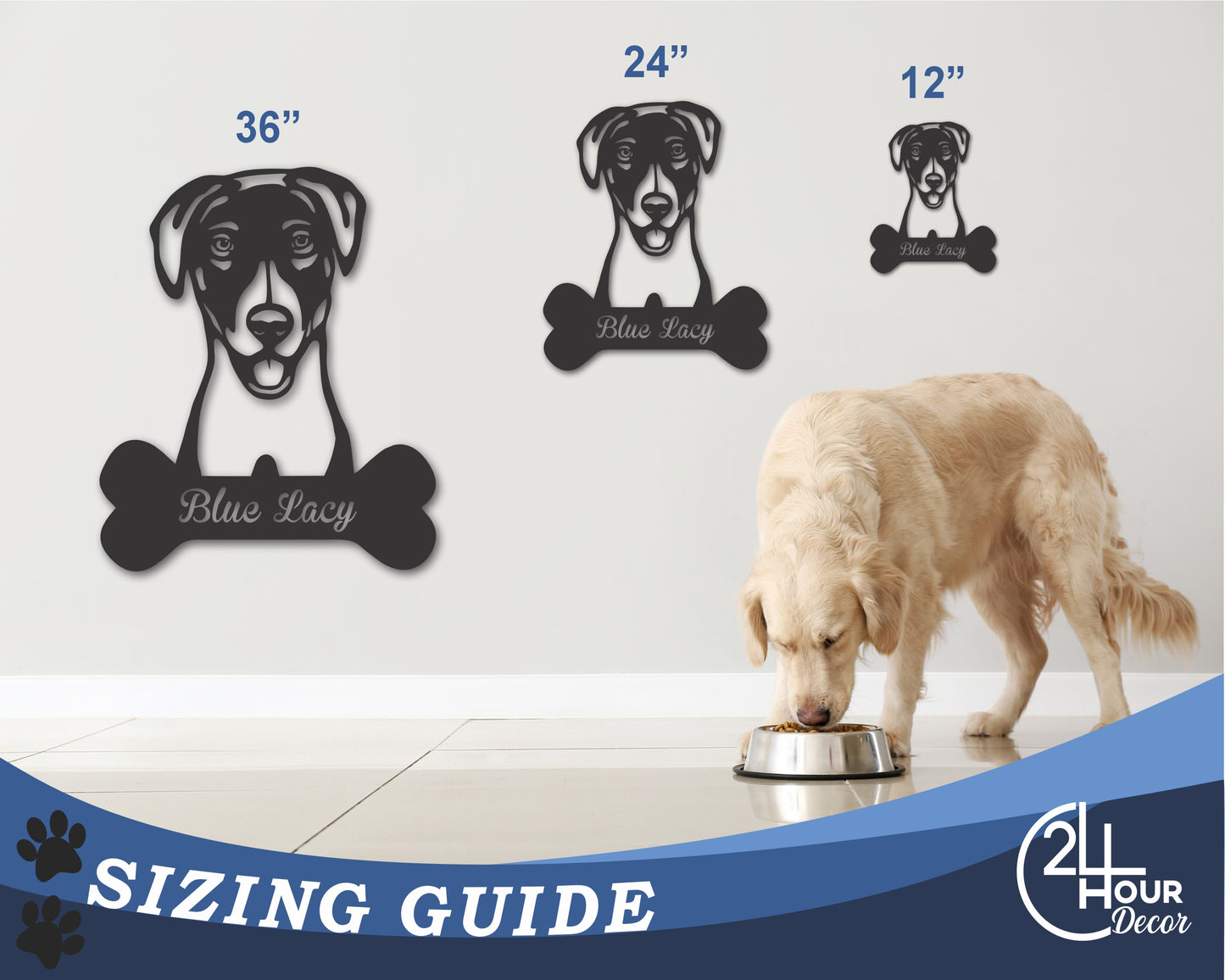 Custom Metal Blue Lacy Wall Art - Metal Dog Breed Sign - 20+ Color Options - Up to 46"