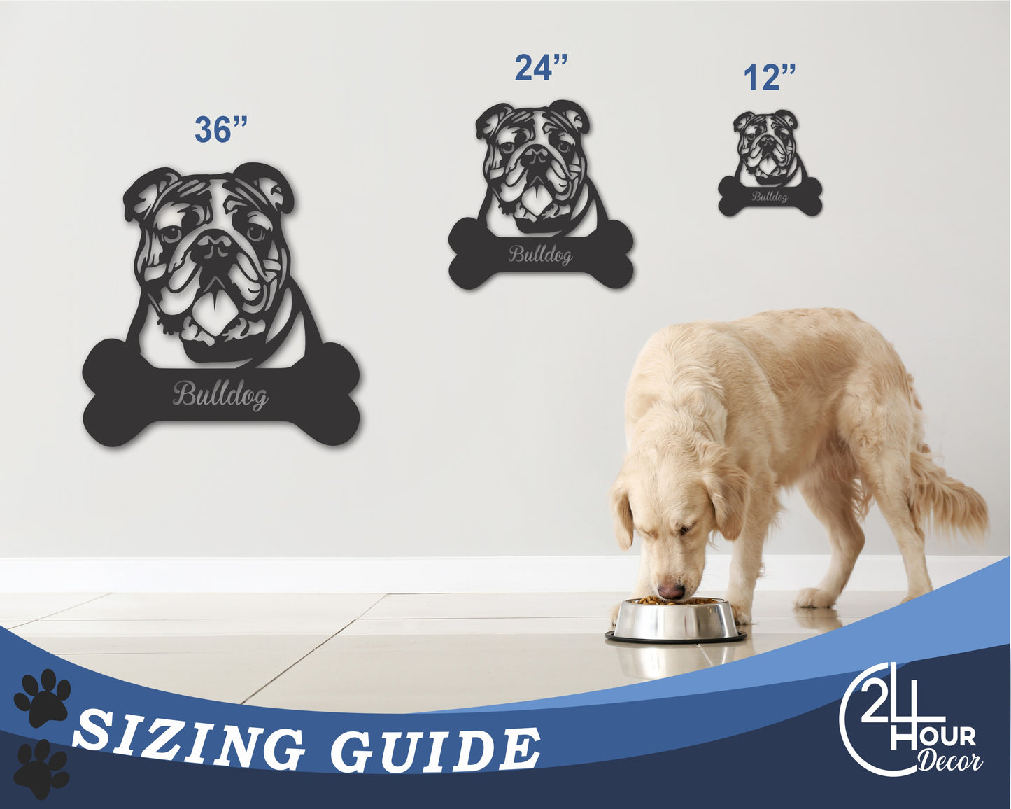 Custom Metal Bulldog Wall Art - Metal Dog Breed Sign - 20+ Color Options - Up to 46"