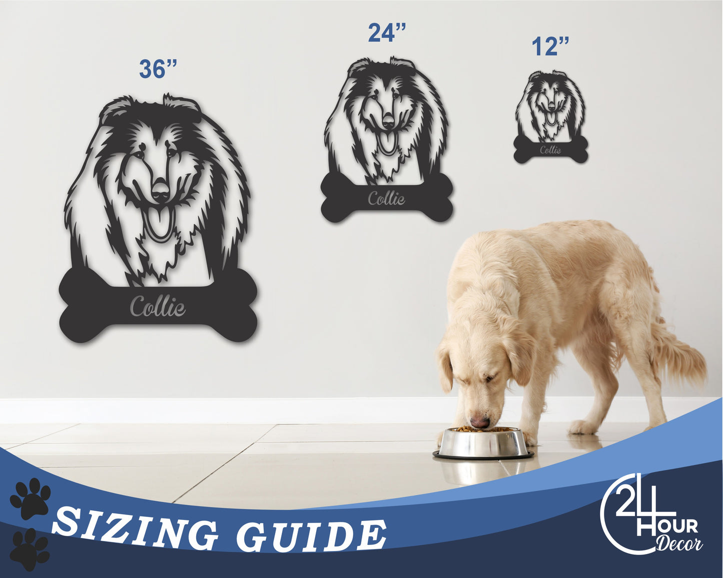 Custom Metal Collie Wall Art - Metal Dog Breed Sign - 20+ Color Options - Up to 46"