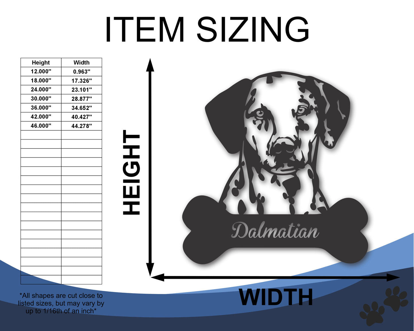 Custom Metal Dalmatian Wall Art - Metal Dog Breed Sign - 20+ Color Options - Up to 46"
