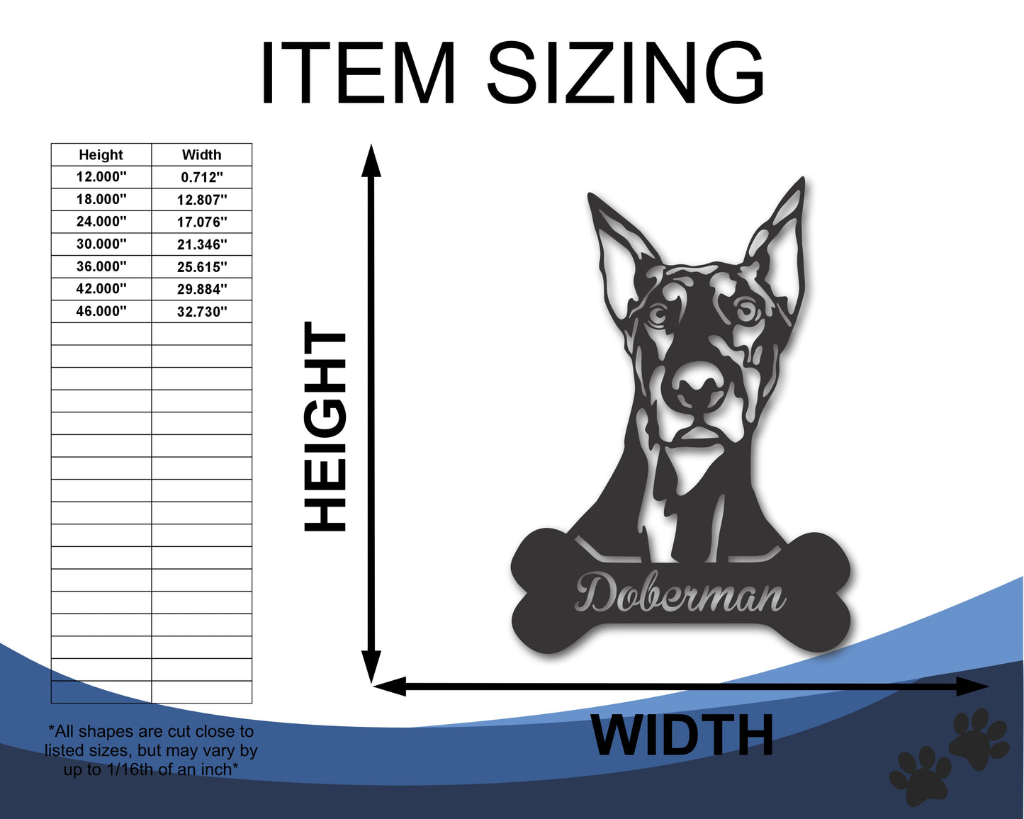 Custom Metal Doberman Wall Art - Metal Dog Breed Sign - 20+ Color Options - Up to 46"
