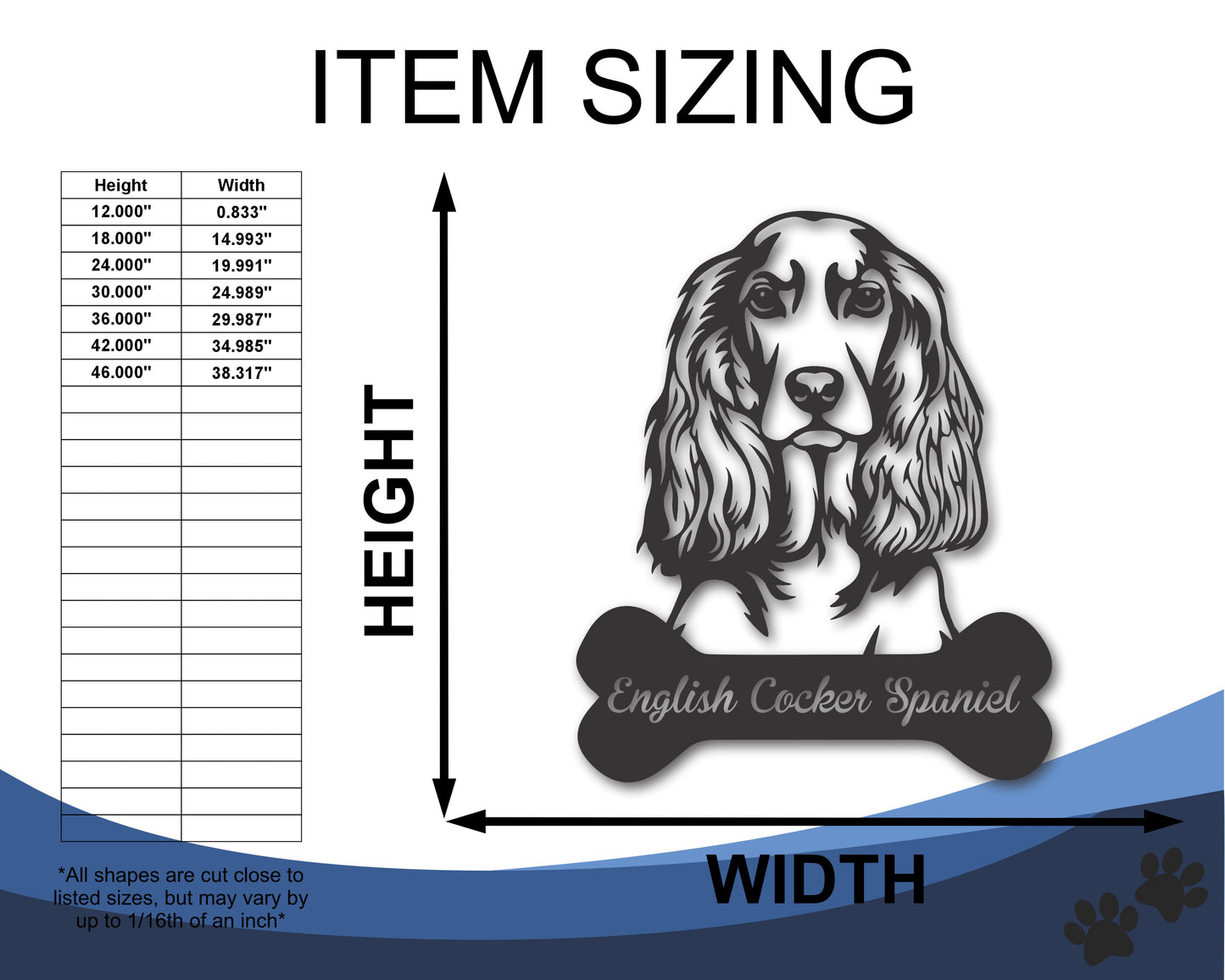 Custom Metal English Cocker Spaniel Wall Art - Metal Dog Breed Sign - 20+ Color Options - Up to 46"