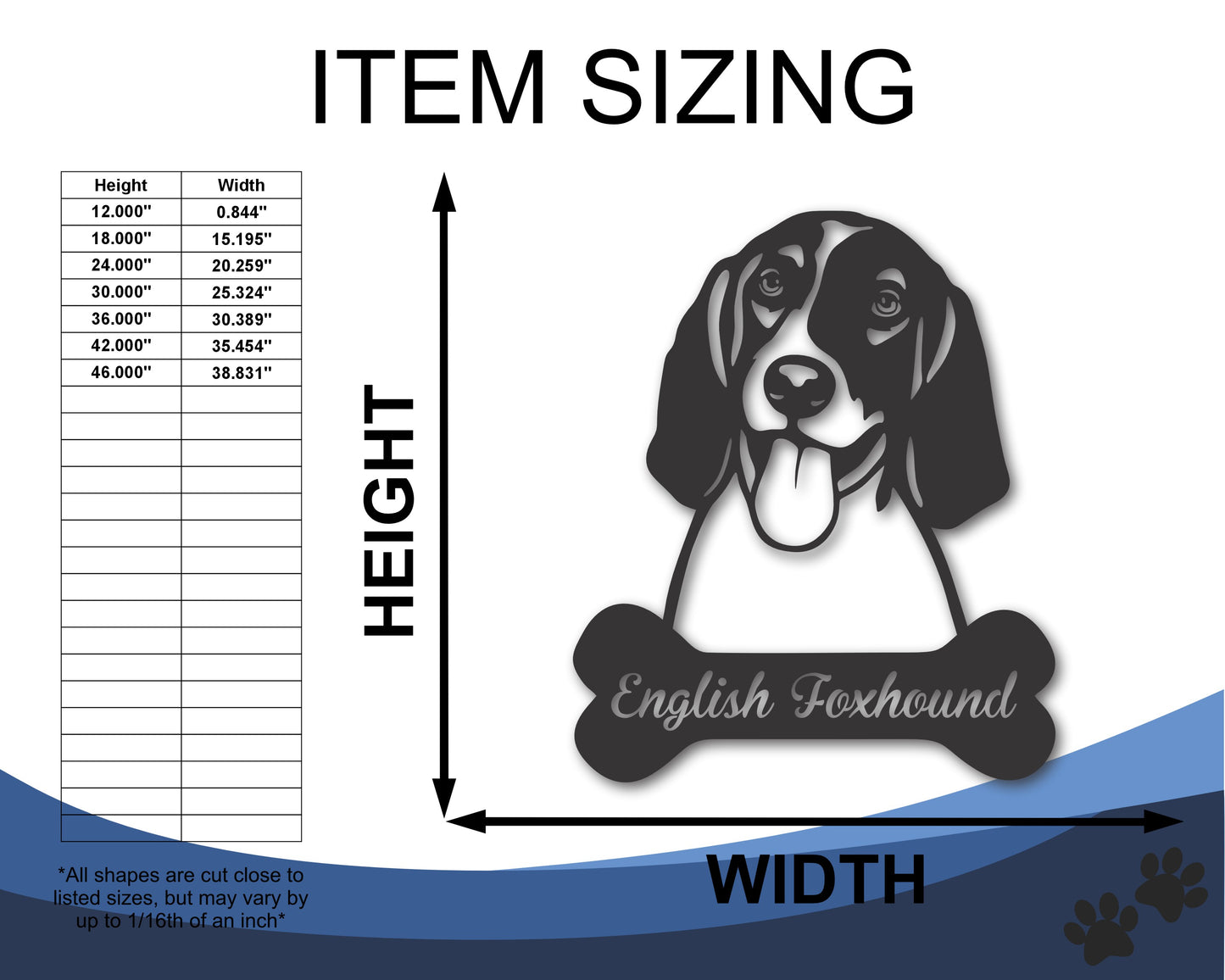 Custom Metal English Foxhound Wall Art - Metal Dog Breed Sign - 20+ Color Options - Up to 46"