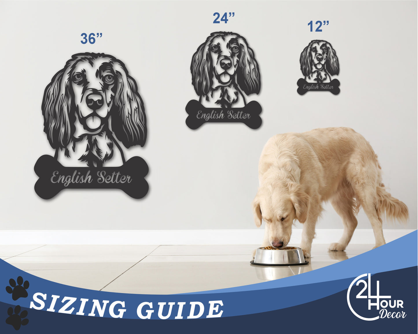 Custom Metal English Setter Wall Art - Metal Dog Breed Sign - 20+ Color Options - Up to 46"