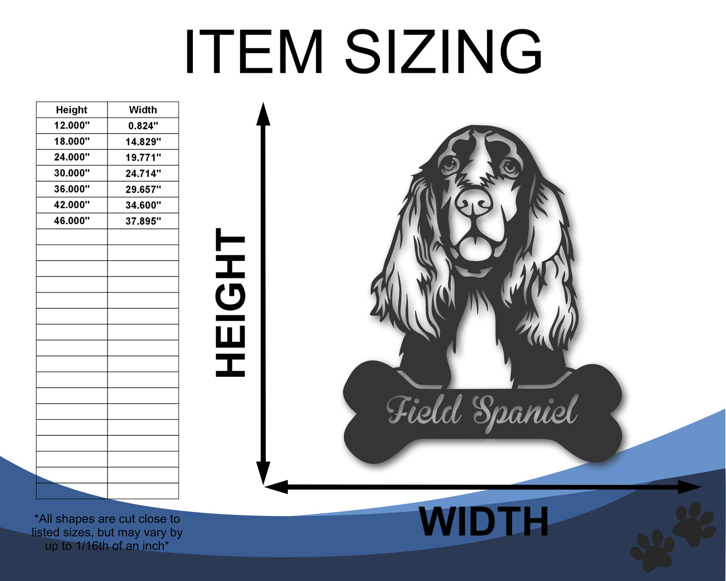 Custom Metal Field Spaniel Wall Art - Metal Dog Breed Sign - 20+ Color Options - Up to 46"