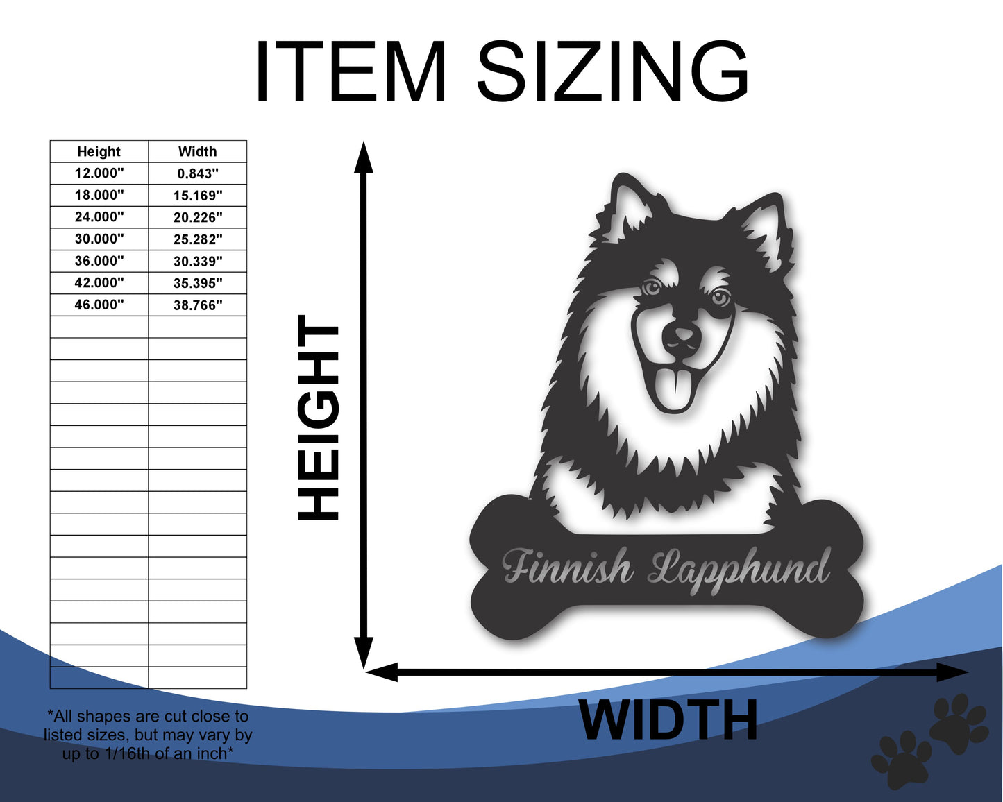 Custom Metal Finnish Lapphund Wall Art - Metal Dog Breed Sign - 20+ Color Options - Up to 46"