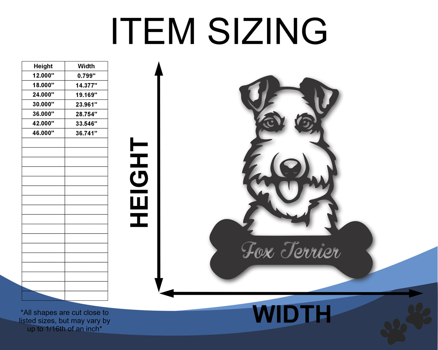 Custom Metal Fox Terrier Wall Art - Metal Dog Breed Sign - 20+ Color Options - Up to 46"