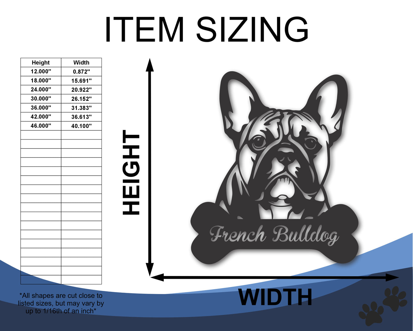 Custom Metal French Bulldog Wall Art - Metal Dog Breed Sign - 20+ Color Options - Up to 46"