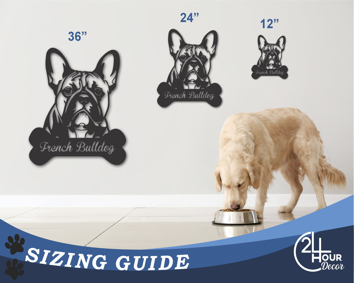 Custom Metal French Bulldog Wall Art - Metal Dog Breed Sign - 20+ Color Options - Up to 46"