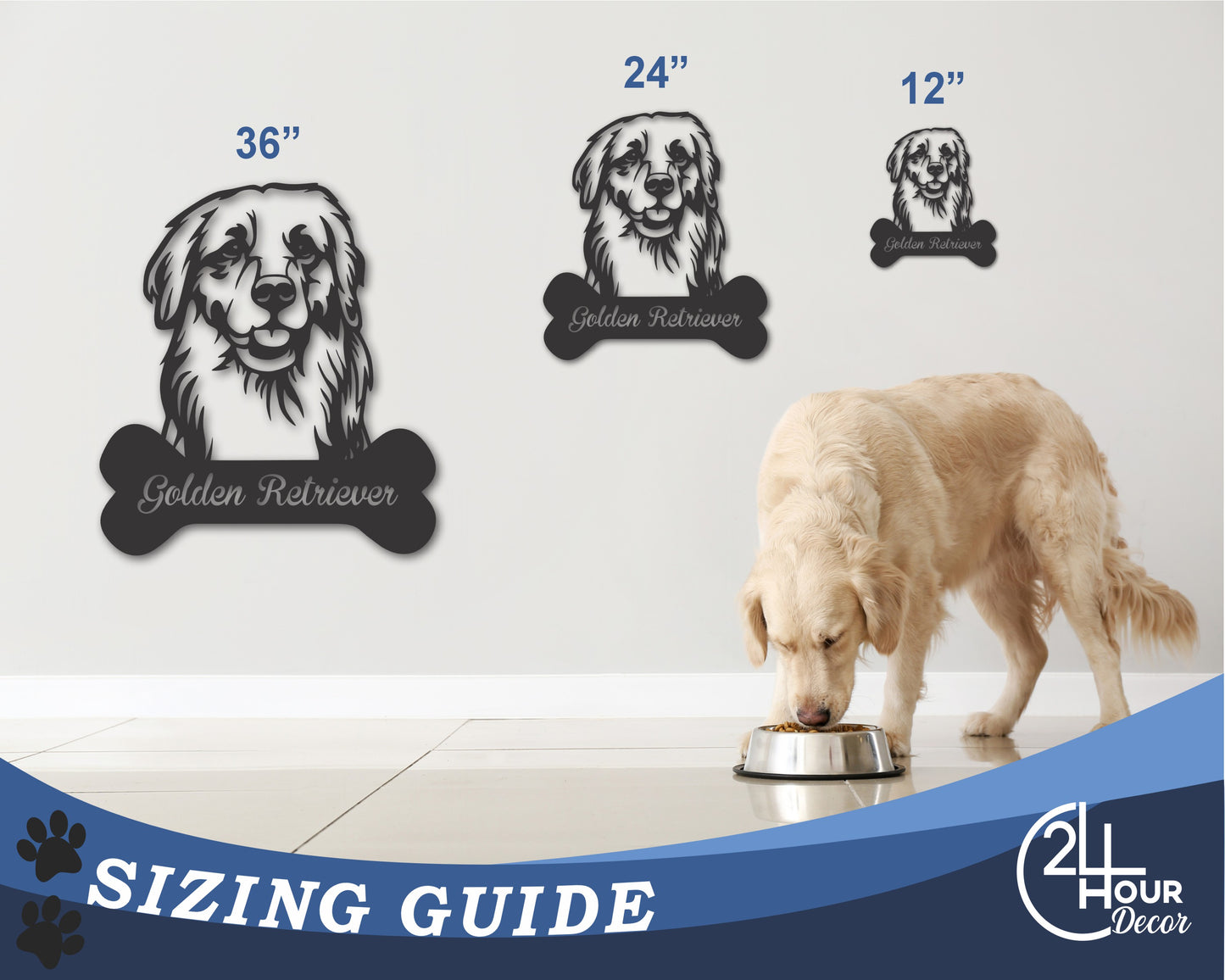 Custom Metal Golden Retriever Wall Art - Metal Dog Breed Sign - 20+ Color Options - Up to 46"