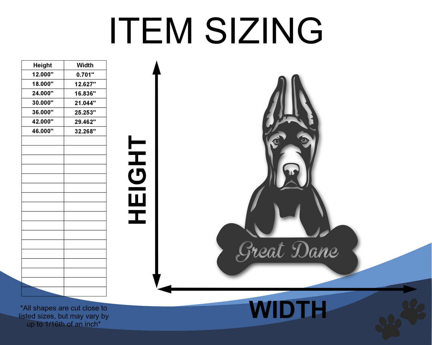 Custom Metal Great Dane Wall Art - Metal Dog Breed Sign - 20+ Color Options - Up to 46"