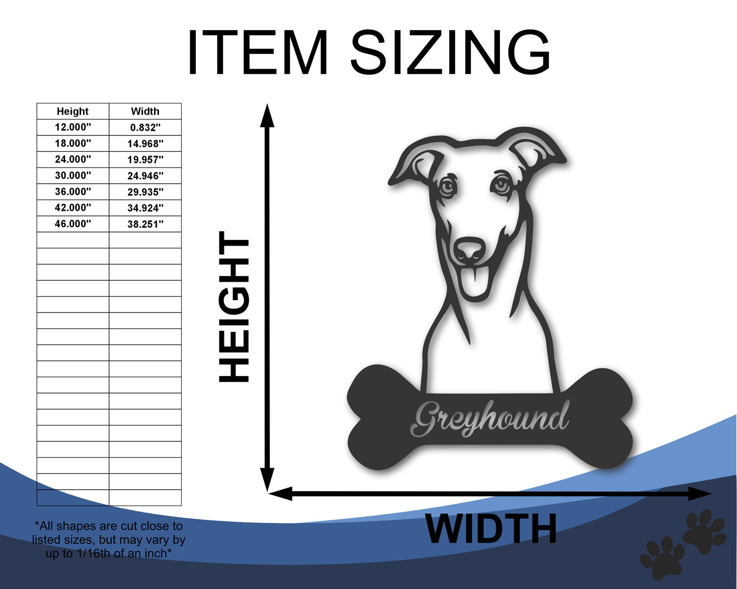 Custom Metal Greyhound Wall Art - Metal Dog Breed Sign - 20+ Color Options - Up to 46"