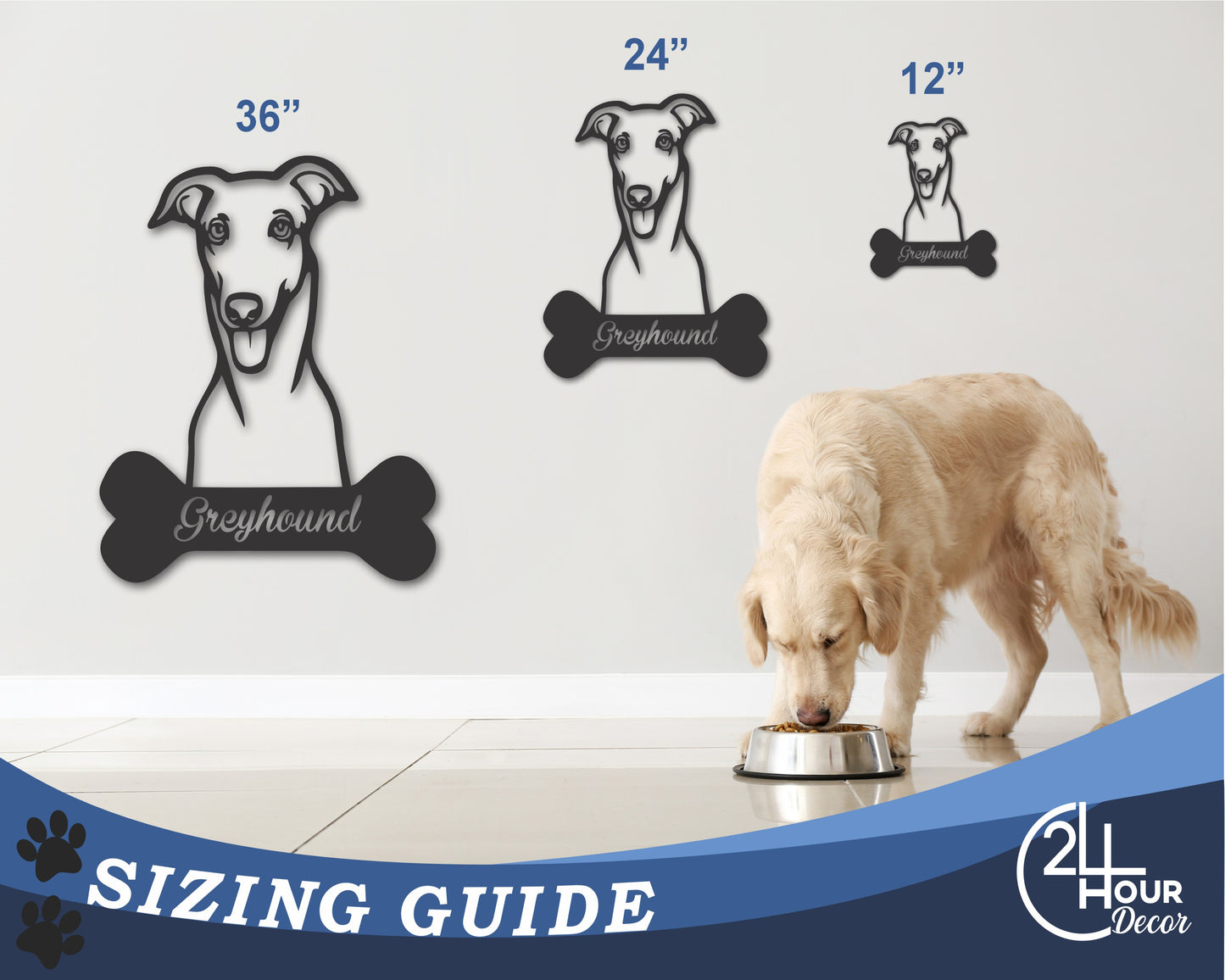 Custom Metal Greyhound Wall Art - Metal Dog Breed Sign - 20+ Color Options - Up to 46"