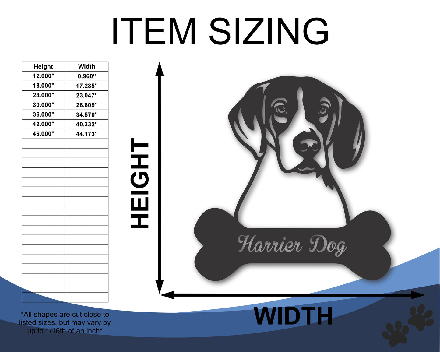 Custom Metal Harrier Dog Wall Art - Metal Dog Breed Sign - 20+ Color Options - Up to 46"