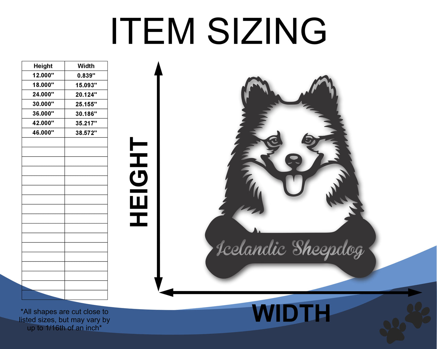 Custom Metal Icelandic Sheepdog Wall Art - Metal Dog Breed Sign - 20+ Color Options - Up to 46"