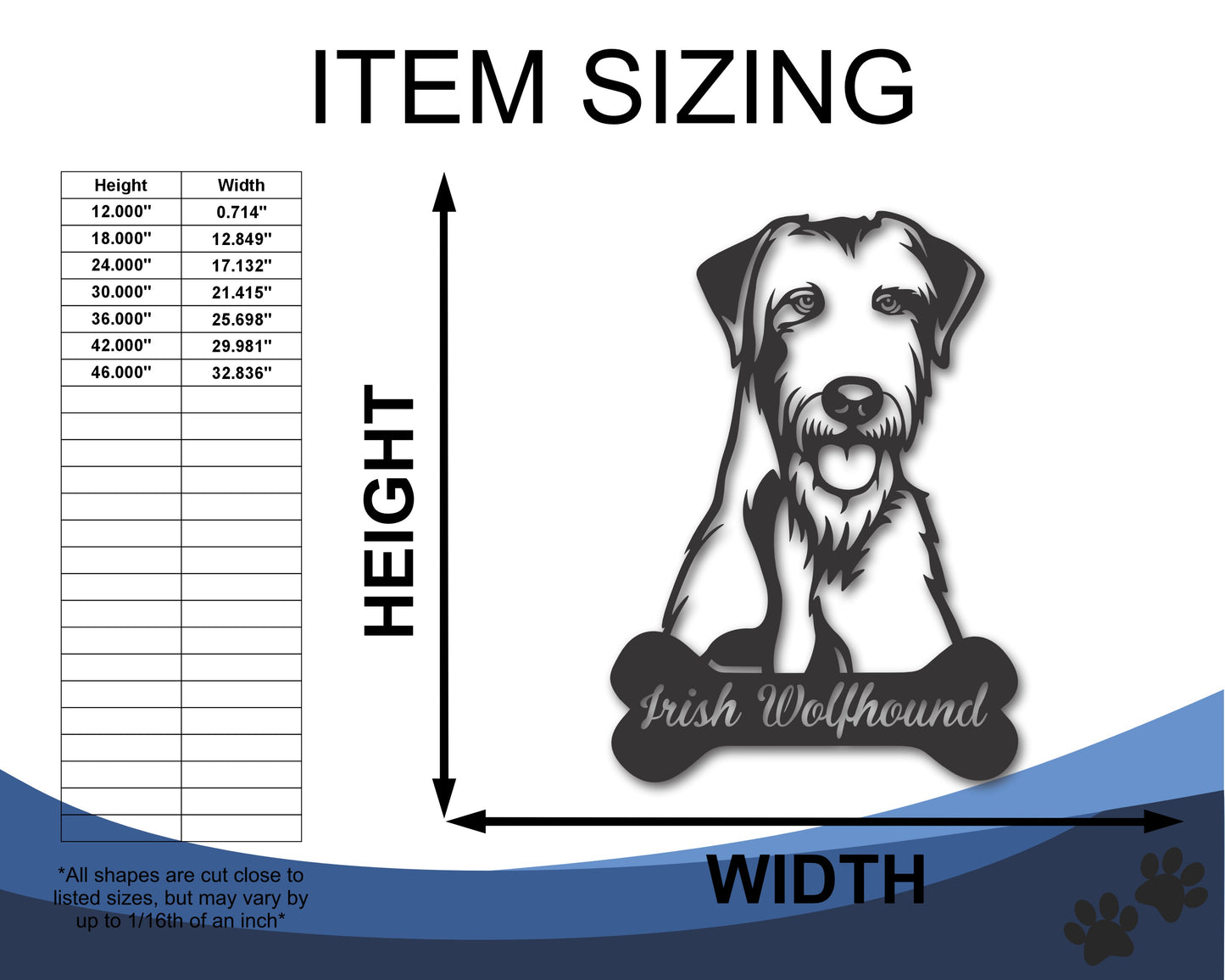 Custom Metal Irish Wolfhound Wall Art - Metal Dog Breed Sign - 20+ Color Options - Up to 46"