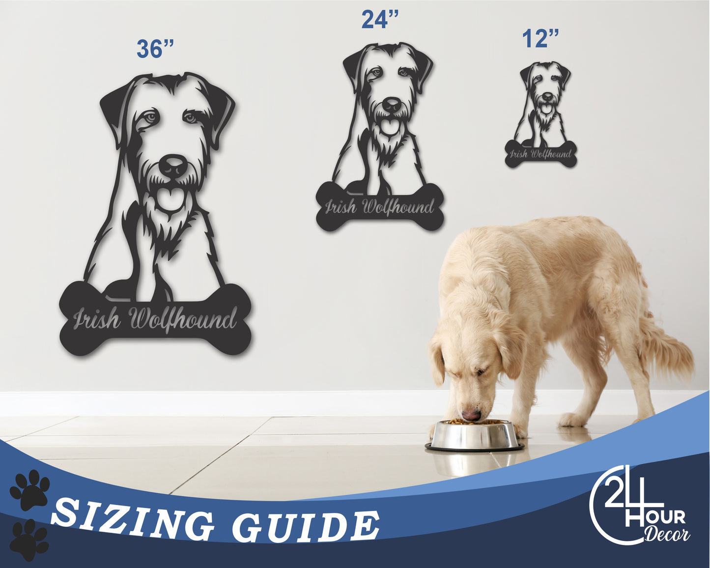 Custom Metal Irish Wolfhound Wall Art - Metal Dog Breed Sign - 20+ Color Options - Up to 46"