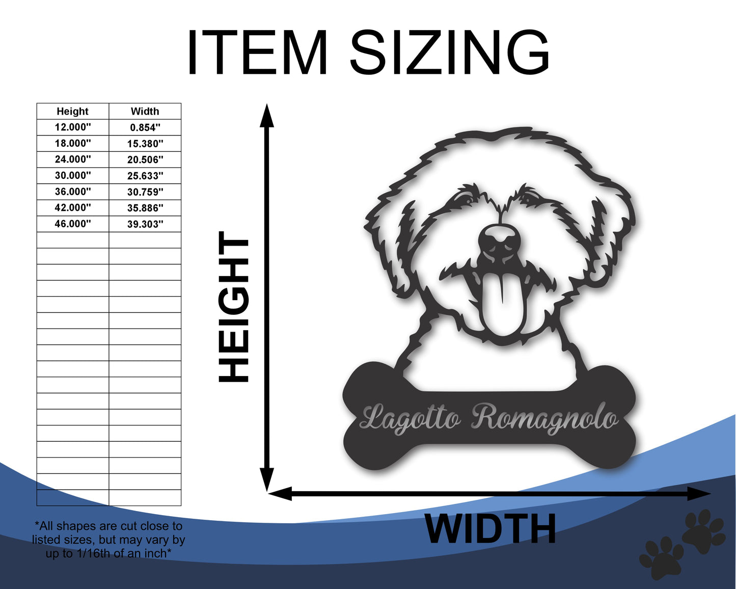 Custom Metal Lagotto Romagnolo Wall Art - Metal Dog Breed Sign - 20+ Color Options - Up to 46"
